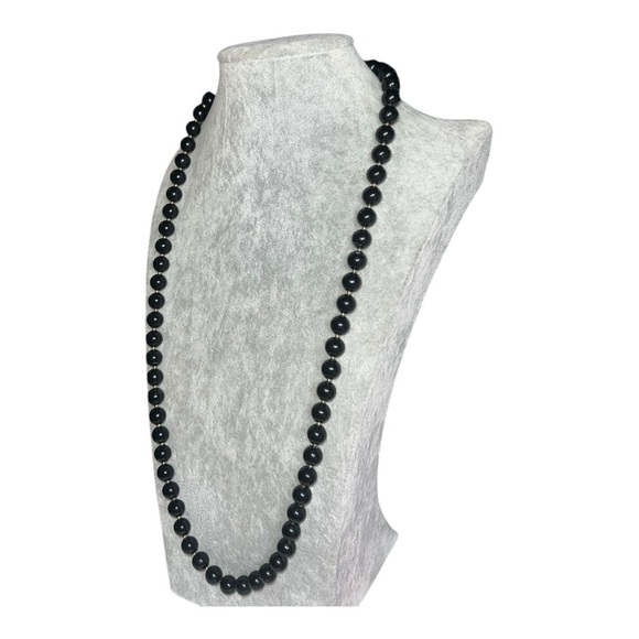 Vintage PAT 537985 Gold Tone Black Plastic Beaded Necklace Matinee‎ Length 30” - Picture 3 of 5